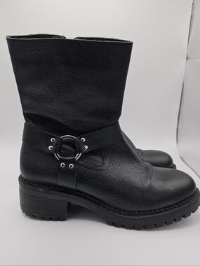 Bertuchi black leather moto boots with buckle detail EU 40